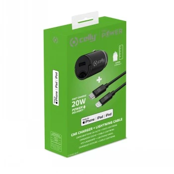 CELLY CCMINILIGHT – Încărcător auto USB-C + cablu USB-C la Lightning 20W [PRO POWER]
