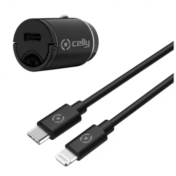 CELLY CCMINILIGHT – Încărcător auto USB-C + cablu USB-C la Lightning 20W [PRO POWER]