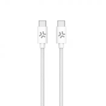 CELLY USBCUSBCCOTT - cablu USB-C la USB-C împletit cu bumbac alb (Power Delivery)