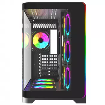 Carcasă PC gaming Rampage LYRON Mid Tower, 7 ventilatoare ARGB PWM, sticlă securizată, neagră
