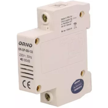 Sonerie cu fir ORNO OR-DP-SB-133, șină DIN 1 modul, 230V AC, 85 dB, alb/gri