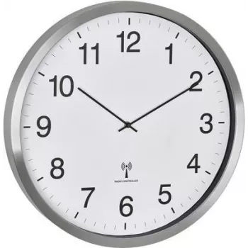 Ceas de perete radiocontrolat TFA Dostmann 60.3548.02 XXL 508 mm x 65 mm alb argintiu afișaj mare