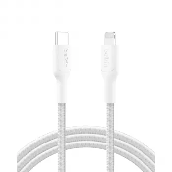Cablu Belkin BOOSTCHARGE împletit USB-C la Lightning 2m alb