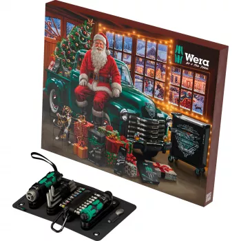 Calendar de Advent Wera 2026, set de unelte cu 24 de piese, cu șurubelnițe Kraftform, biți, suport Rapidaptor și cutie textilă