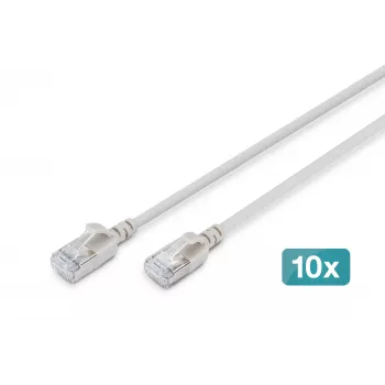 DIGITUS CAT 6A F-FTP cablu patch slim, 0,3 m, gri, set de 10, 10Gbps, 500MHz, LSZH