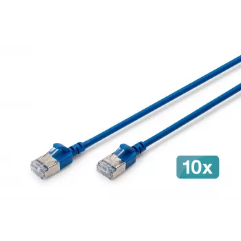 DIGITUS CAT 6A F-FTP cablu patch slim, 0,3 m, albastru, set de 10, LSZH, 10 Gbps, RJ45