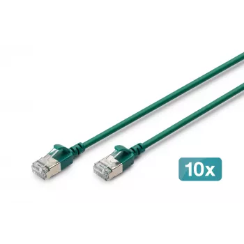 DIGITUS CAT 6A F-FTP cablu patch slim, 0,3 m, verde, set de 10