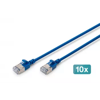 DIGITUS CAT 6A F-FTP cablu patch slim, 0,5 m, albastru, set de 10