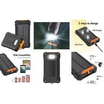 Baterie externă solară LogiLink 10000 mAh, 20 W, neagră/portocaliu