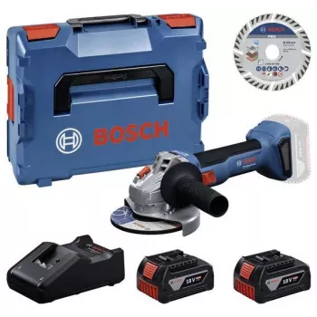 Set polizor unghiular cu acumulator Bosch Professional GWS 18V-11 S cu 2x acumulatori 4,0Ah, încărcător și L-BOXX
