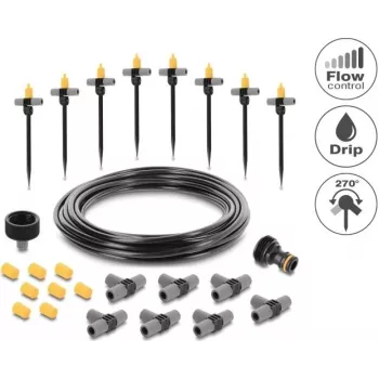 Delock set micro-drip pentru ghivece – set complet de irigare prin picurare pentru plante în ghiveci, 10 plante, furtun principal 15 m, picurătoare reglabile, rezistent la UV