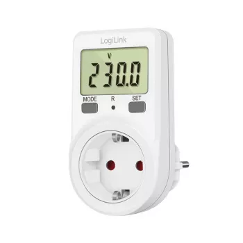 Contor de consum energetic LogiLink, display LCD de 1,5 inch, tarif unic, ștecher Schuko, alb