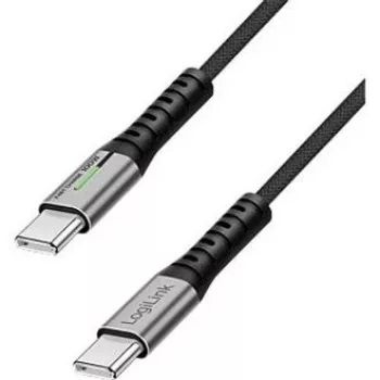 Cablu USB 2.0 Type-C LogiLink 0,3 m 480 Mbps 100 W PD împletit cu LED negru