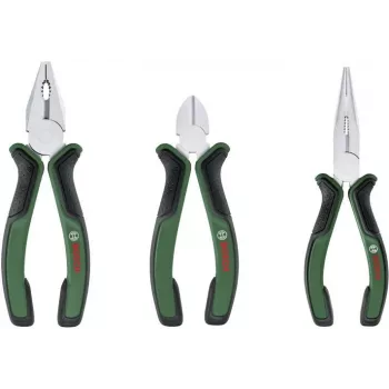 Set de 3 clești Bosch 1600A02C0S (verde/negru) – clește combinat, clește lateral, clește pentru țevi