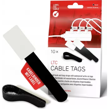 LABEL THE CABLE LTC 2610-10 Etichete reutilizabile pentru cabluri cu velcro și câmp de scriere, negru, set de 10