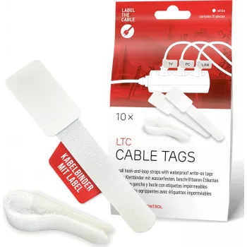 LABEL THE CABLE LTC 2620-10 Etichete reutilizabile pentru cabluri cu velcro și etichete integrate, alb, set de 10