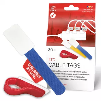 LABEL THE CABLE LTC 2630-30 Etichete reutilizabile pentru cabluri cu velcro și câmp de scriere, set mixt de 30 bucăți