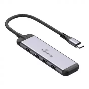 MEDIARANGE MRCS512 Hub USB-C 4 porturi 3x USB-C 3.2 Gen 1 + 1x PD 100W argintiu