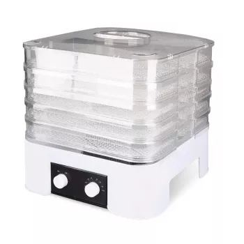 Deshidrator de legume și fructe MEO MR-768 MAESTRO, 520 W, 5 tăvi, temperatură reglabilă 35-70°C, timer până la 48h, alb și transparent