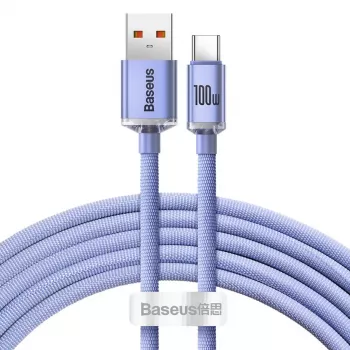 Cablu Baseus USB-A la USB-C Crystal Shine 100W 2 m mov