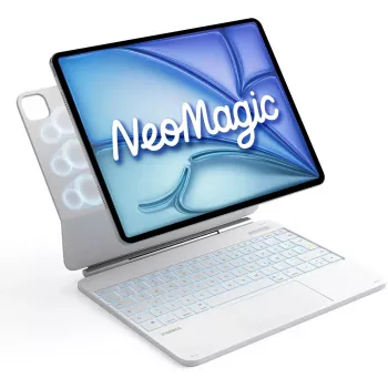 Husă cu tastatură Inateck pentru iPad Pro 12,9 inch (generațiile 3-6) cu trackpad, taste iluminate, layout QWERTZ - albă