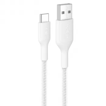Cablu Belkin BOOSTCHARGE USB-C la USB-A împletit 2m alb