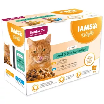 IAMS Delights Senior Land & Sea Collection în sos 12x85g