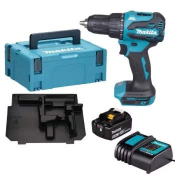 Mașină de găurit și înșurubat cu percuție Makita DHP490SF1J 18V LXT fără perii, cu acumulator 3.0Ah, încărcător și valiză Makpac