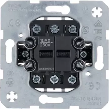 Hager WDE303808 Inserție comutator dublu inversor, 2 posturi, 10AX, îngropat, intrări separate