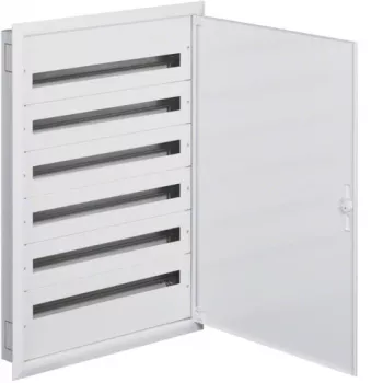 Tablou de distribuție de montaj îngropat HAGER FW636FT, 6 rânduri, 216 module, borne PE/N, IP30, alb