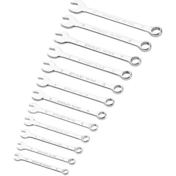 Set de 12 chei combinate STANLEY ST-STMT82843-0 8-19 mm, oțel crom-vanadiu, lustruit high-chrome, cap inelar OGV 12 puncte