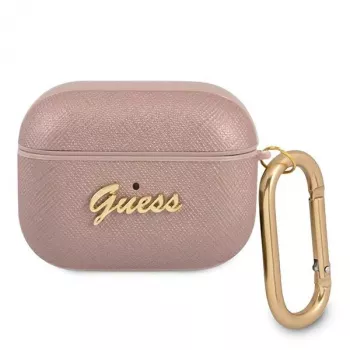 Husă GUESS GUAPSASMP pentru AirPods Pro Saffiano Script Metal Collection roz