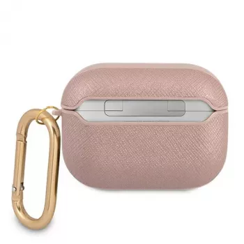 Husă GUESS GUAPSASMP pentru AirPods Pro Saffiano Script Metal Collection roz
