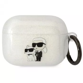 Husă Karl Lagerfeld KLAPHNKCTGT pentru AirPods Pro transparentă cu sclipici Karl & Choupette