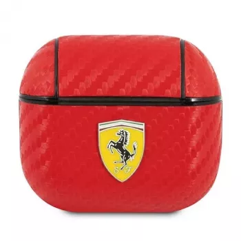 Ferrari FESA3CARE Husă On Track din PU cu carbon roșu pentru AirPods 3