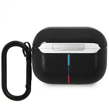 BMW Husă din piele pentru AirPods Pro cu design cu linii curbate - negru