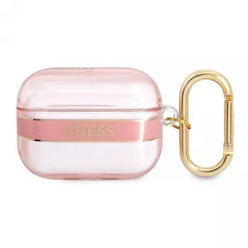 GUESS Husă cu curea roz Strap Collection pentru AirPods Pro