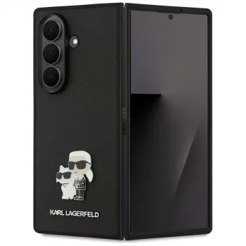 Husă cu pin Karl Lagerfeld Saffiano Karl & Choupette pentru Samsung Galaxy Z Fold7 – neagră