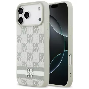 DKNY Husă cu model în carouri și dungi imprimate pentru iPhone 17 Pro Max - bej