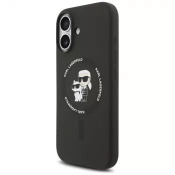 Husă MagSafe din silicon Karl Lagerfeld Karl & Choupette Ring pentru iPhone 17 - neagră
