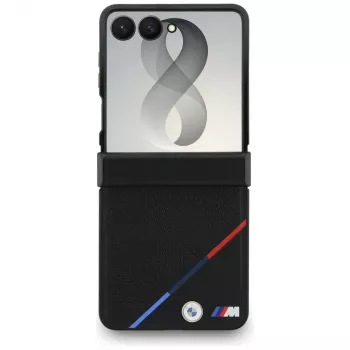 BMW M Husă MagSafe din piele perforată cu dungi tricolore pentru Samsung Galaxy Z Flip8 - negru