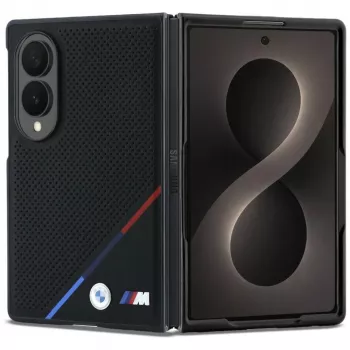 BMW M Husă MagSafe din piele perforată cu dungi tricolore și logo metalic pentru Samsung Galaxy Z Fold8 - negru