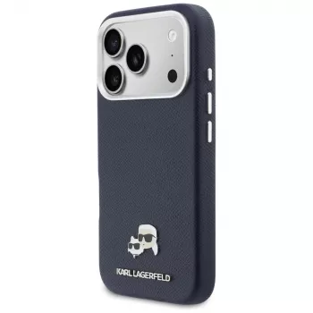 Husă MagSafe Karl Lagerfeld Karl & Choupette Head Pins Saffiano pentru iPhone 17 Pro Max - albastru