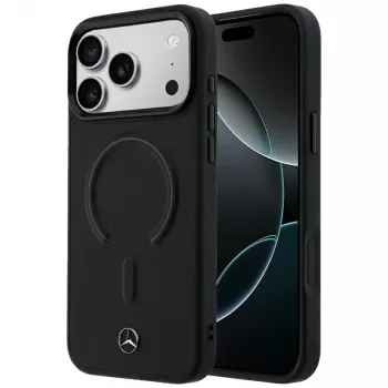 Husă MagSafe Mercedes din piele 3D pentru iPhone 18 Pro Max / 17 Pro Max - neagră