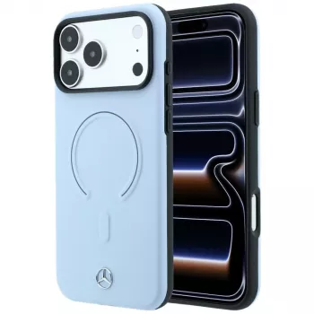 Husă MagSafe Mercedes din piele 3D pentru iPhone 18 Pro Max / 17 Pro Max - albastru