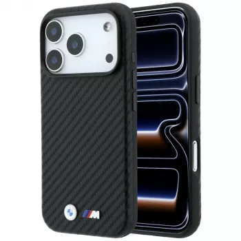 Husă MagSafe BMW M Carbon Metal Logo pentru iPhone 18 Pro / 17 Pro – neagră
