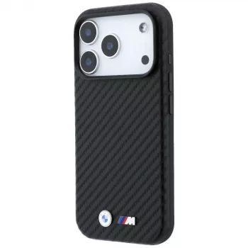 Husă MagSafe BMW M Carbon Metal Logo pentru iPhone 18 Pro / 17 Pro – neagră