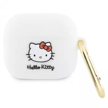 Husă Hello Kitty HKA33DKHSH pentru AirPods 3, albă, silicon 3D cu cap Kitty