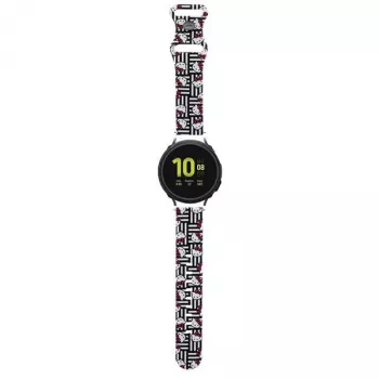 Curea universală din silicon pentru smartwatch Hello Kitty HKUWMSDIESK Heads & Stripes, neagră, 20mm