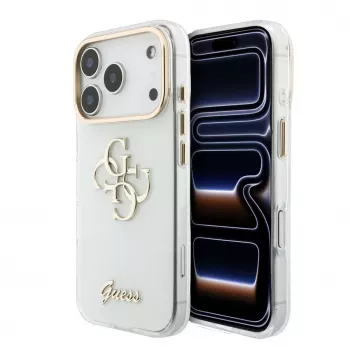 Husă MagSafe GUESS IML 4G Script Metal pentru iPhone 18 Pro / 17 Pro, albă